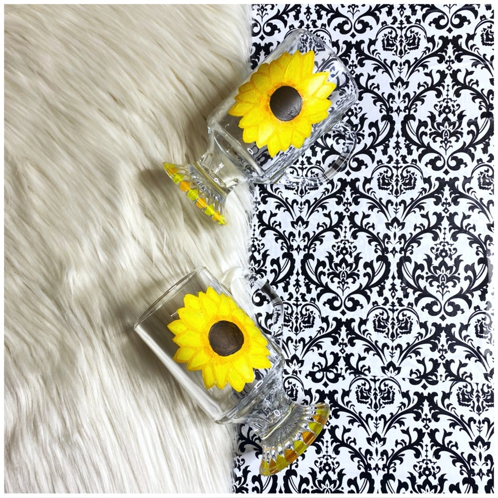 sunflower floral hand painted mug summer spring drinking glass cup drinkware set
